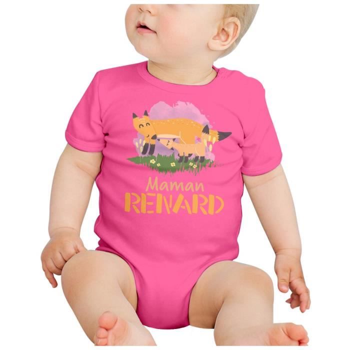 Body Bebe Manche Courte Rose Maman Renard et son Bebe Renard Dessin Illustration Rose Cdiscount Pret a Porter