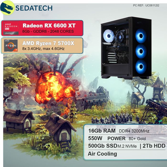 PC Gaming, AMD Ryzen 5, RX 580, 240Go SSD, 1To1