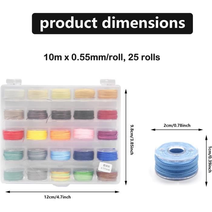 OMIGA 25 Rouleaux Fil Bracelet Brésilien Ciré 0.55mm X 10m - Kit Macramé Coloré Pour Bijoux Et Couture