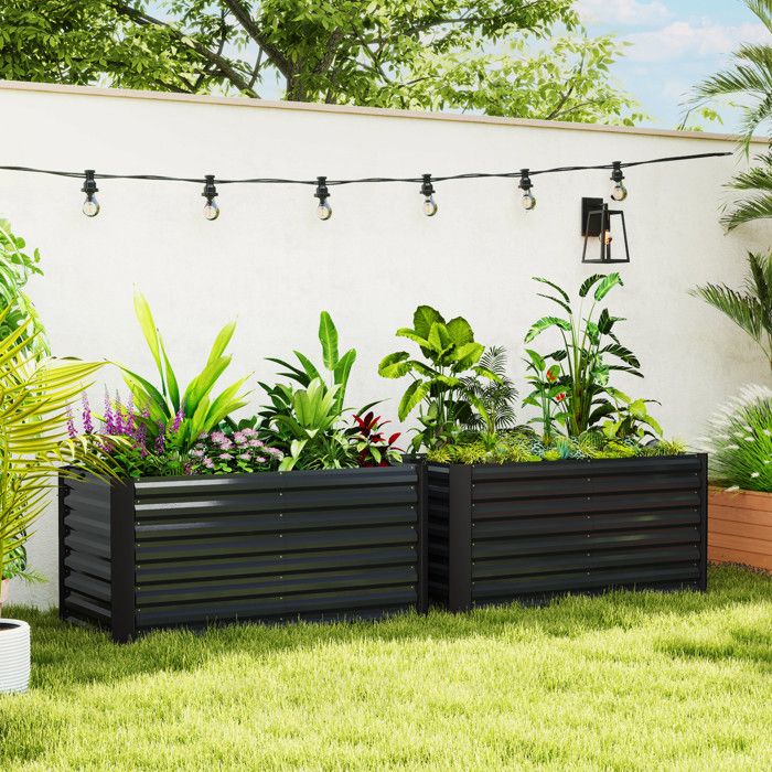 Outsunny Lot De 2 Carrés Potagers Surélevés En Acier Galvanisé – 120 X 60 X 60 Cm, Profondeur 60 Cm Idéale Pour Légumes Racines Profondes, Fleurs Et Herbes, Gris Foncé