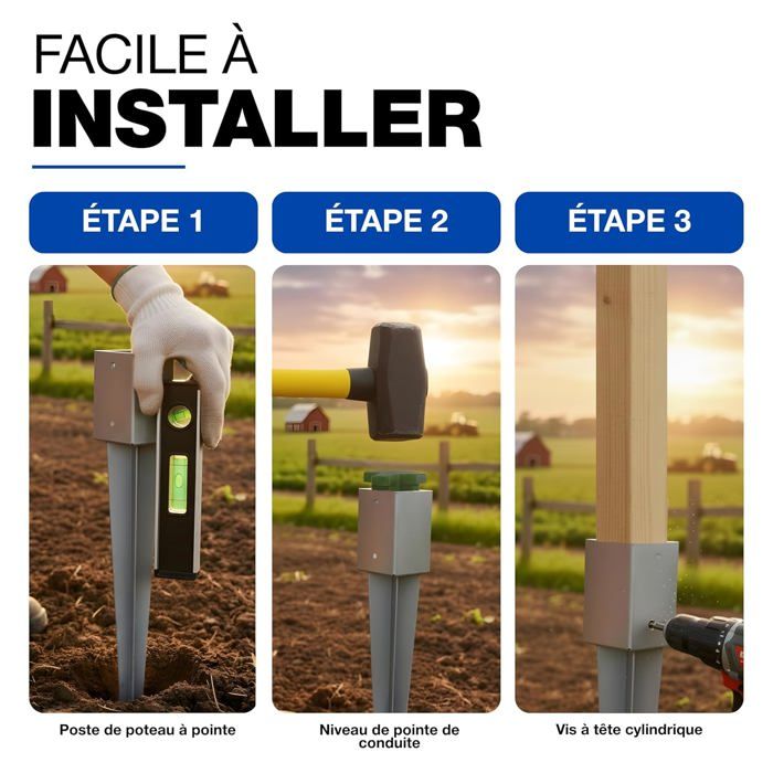 Lot De 4 Ancrages Pour Poteaux En Bois – Douilles à Enfoncer Galvanisées, 38 Cm, Pour Balançoire Et Jeux Extérieurs