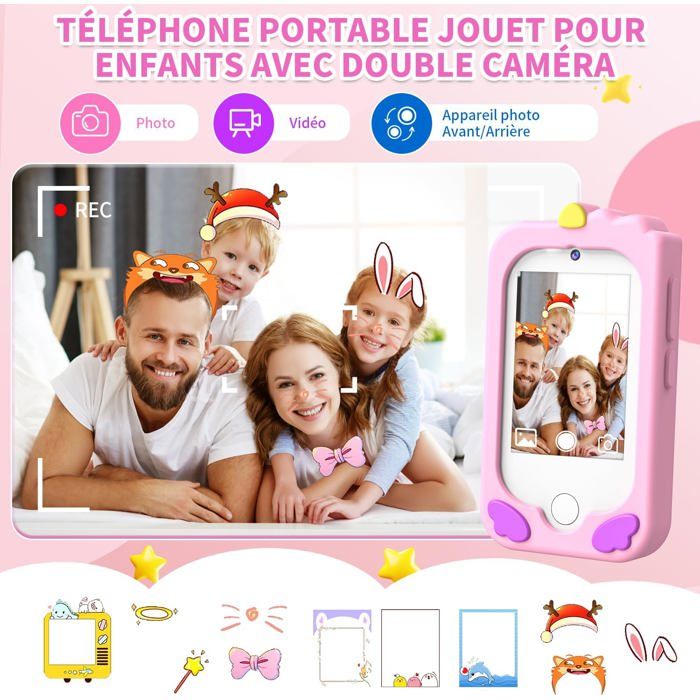 Téléphone Jouet Pour Filles 3-12 Ans - écran Tactile 2,8", Double Caméra, 44 Jeux, Carte 32 Go - Cadeau Anniversaire Noël