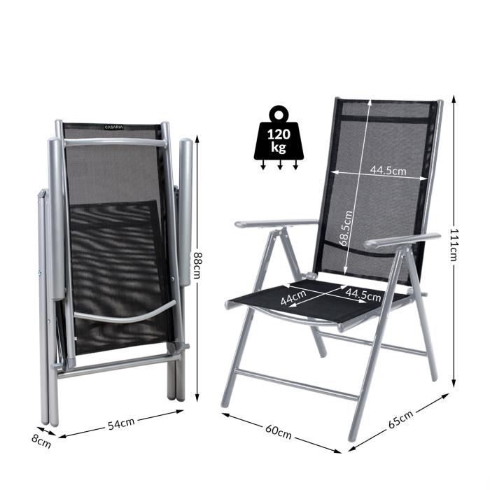 2x Chaises de jardin à dossier haut aluminium pliable résistante