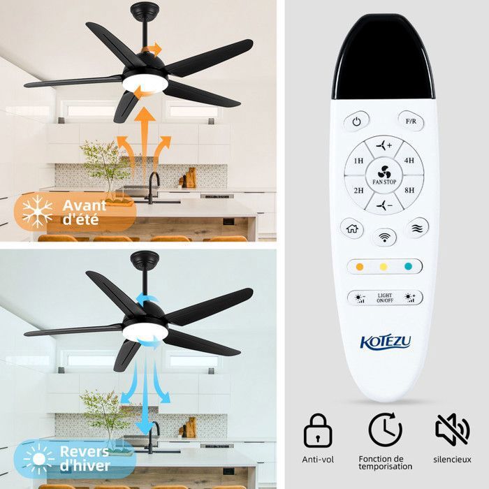 CARRO LCFR525J1 Vetric Ventilateur de plafond d'intérieur noir de 52 po avec man