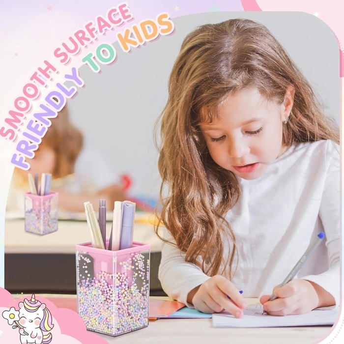 Porte-Crayons Arc-en-Ciel En Bois - Organiseur Bureau Enfant, 5 Compartiments - Rose
