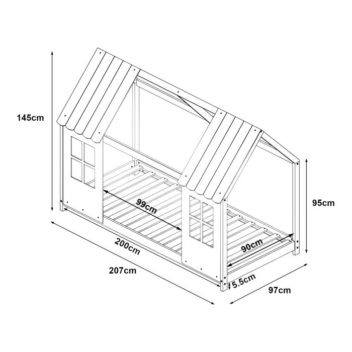 Lit Cabane Tostedt Pour Enfant Forme Maison Bois De Pin 90 X 200 Cm Naturel Blanc En Casa