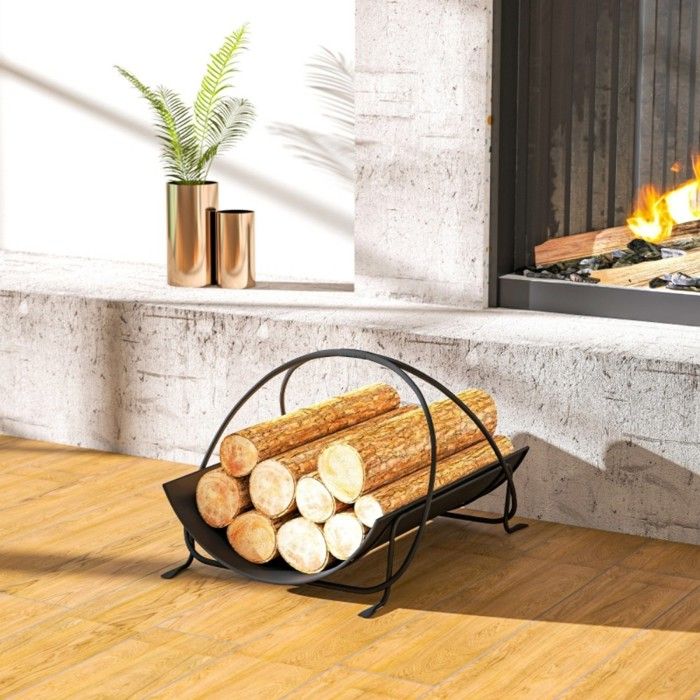 Range-bûches En Métal Capacité 150kg – Porte-bûches Intérieur/extérieur, Design Sobre, Montage Facile Sans Outils