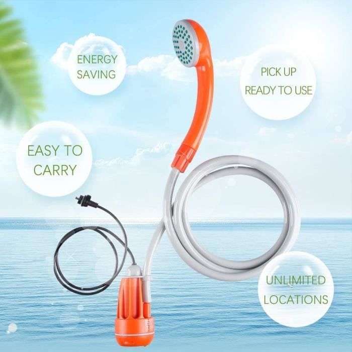 Forever Speed Douche Camping Portable Avec Pompe Batterie 2200mAh - Tuyau 2m, Idéale Voyage Et Extérieur