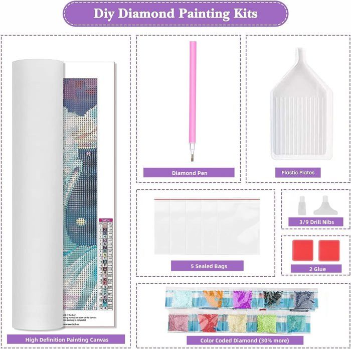 DPHERO 5D Bricolage Cygne Blanc Diamond Painting, DIY