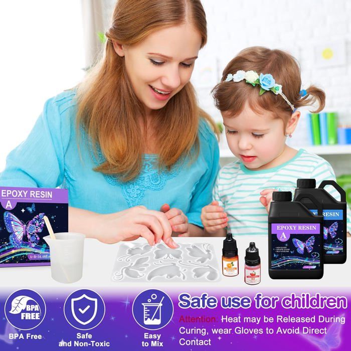 BGIUSQF Résine Époxy Transparente Kit Complet 1016 Ml - Pour Débutants DIY, Bijoux, Porte-clés Avec Peintures Et Accessoires