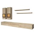 Ensemble meubles de salon - PRICE FACTORY - RAMOS - Chêne et noir - 5 portes - Éclairages intégrés-0