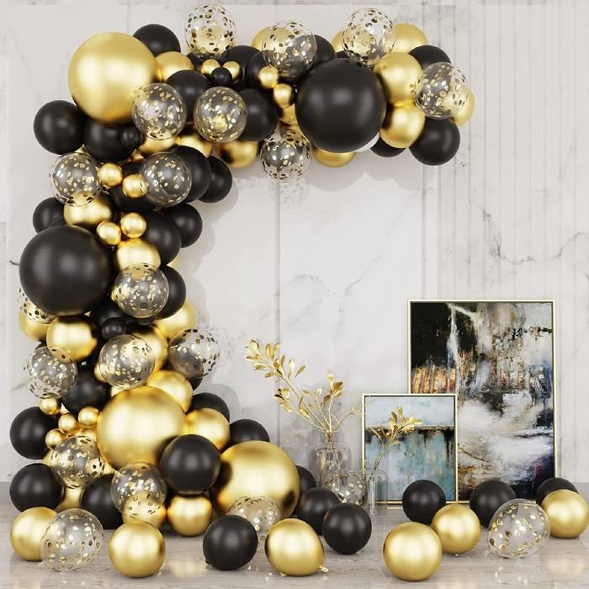 Kit Arche De Ballons Noirs Et Dorés 121 Pièces - Décoration Fête Anniversaire, Mariage, Événements Spéciaux