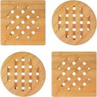 Lot De 6 Dessous De Plat En Bambou - 14,8cm Carrés Et Ronds, Antidérapants, Résistants Chaleur