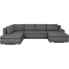 BRAND Canapé d'angle panoramique convertible - 7 places - INDIAN - Tissu 100% polyester - Gris - L360 x P228 cm