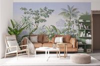 Papier Peint Panoramique jungle Soie, 355x250 cm Tropical Rainforest Coconut Tree Poster Mural Personnalisé 3D pour Salon