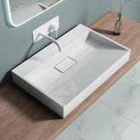 Lavabo suspendu avec bonde vasque à poser blanc 70 x 46 x 11cm évier Sogood Colossum19-700 rectangulaire sans percage pour robinet
