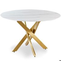 Table Ronde Extensible Menzzo Soare Chêne Clair Pieds Or - Jusqu'à 10 Personnes
