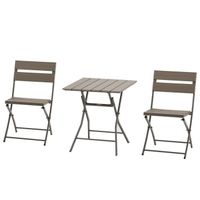 Outsunny Ensemble Bistro de Jardin 3 pièces Pliables Design Contemporain Table carrée et 2 chaises à Lattes métal époxy Aspect Bois
