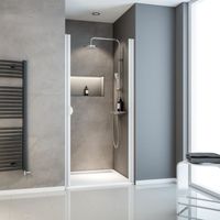 Porte de douche pivotante, 90 x 180 cm, fermeture magnétique, verre transparent, profilé blanc, Schulte