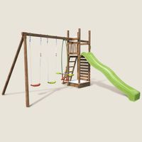 Aire de jeux pour enfant avec portique et mur d'escalade - SOULET HAPPY Swing & Climbing 150 en bois massif