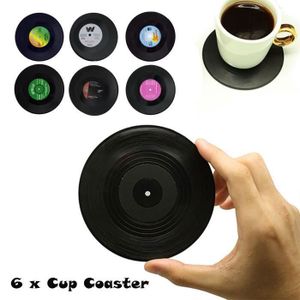 Lot De 6 Sous-Verres Vinyle Rétro - Silicone Antidérapant - 10.5cm