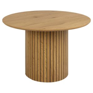 Table Ronde En Chêne Massif + 4 Chaises Club, 7-8 Places, Bois Massif Marron Clair