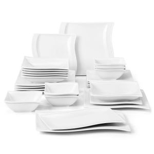 Assiette,Assiettes et bols en porcelaine blanche pour 2-4-6-8 personnes,  Service de table, pour salade - Type 8 inch deep plate - Cdiscount Maison
