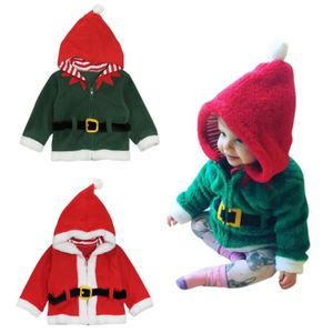 MANTEAU - CABAN ROUGE 1-6 Ans Veste Noël en Peluche - Manteau à Capuche Sweat Zippée - Manche Longue - pour Mixte Bébé ou Enfant