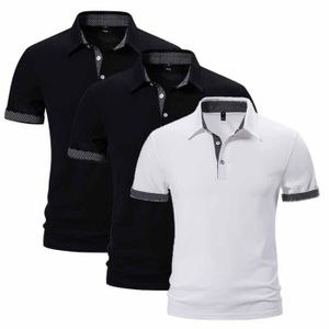 POLO Polo Homme Lot de 3 Été Fashion Casual Manche Courte Respirant Confortable Polo Marque Luxe T-Shirt Hommes - Noir-Noir-Blanc