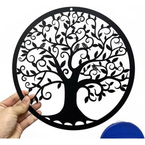 Décoration Murale Arbre De Vie En Métal - Plaque Ronde Noire, 30x30 Cm - Pour Salon, Chambre, Extérieur - Design épuré Et Symbolique