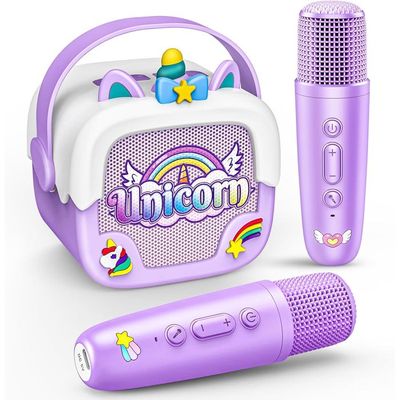 Microphone Karaoké Enfant Sans Fil – 2 Micros, Bluetooth, Lumières Disco, 5 Effets Vocaux – Batterie 1800 MAh – Cadeau 3-12 Ans
