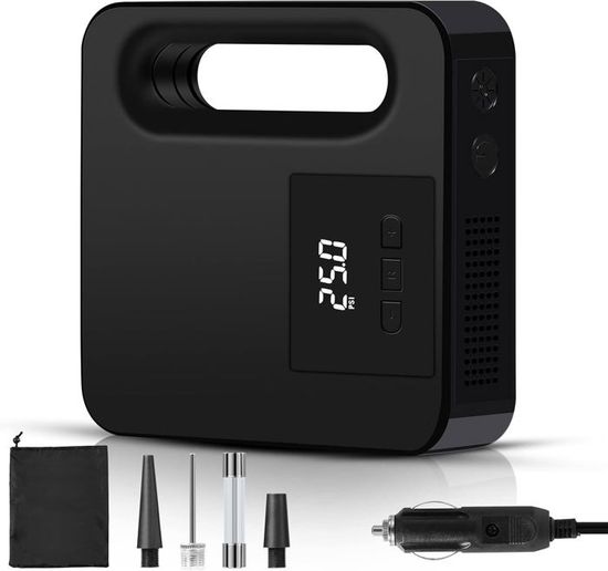 Gonfleur Pneus Voiture 12V Portable - 10,3 Bars, écran LED, Arrêt Auto - Pour Auto, Moto, Vélo, Ballons