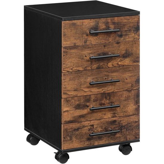 Meuble De Classement Roulant 3 Tiroirs - Bureau Organisé Pour Imprimante A4, Style Industriel Noir