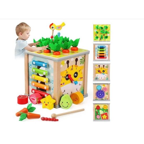 Cube D'Activité Montessori Sundaymot | 7 En 1 Bois | Jouet Éducatif 3 Ans | Cadeau Enfant