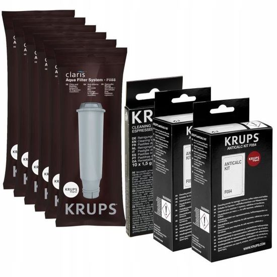 Filtre Krups Claris F088, pastilles de nettoyage KRUPS XS3000 et détartrant  KRUPS ANTICALC KIT F054 - Cdiscount Electroménager