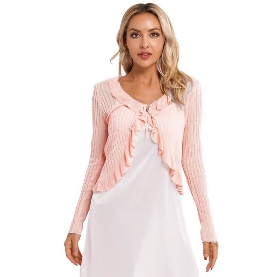 Belle Poque Boléro Shrug Femme Manches Courtes - Cardigan Léger Ouvert Devant - Tricot Ajouré Coupe Courte Pour Robes Et Jupes - Élégant Et Confortable