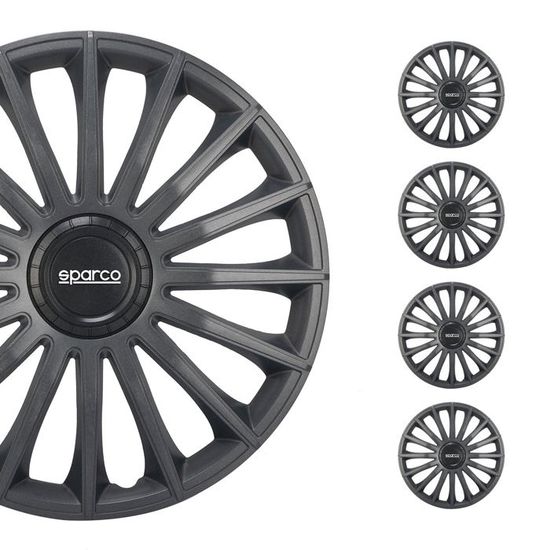 Enjoliveurs Sparco Bergamo - 16 Pouces, Noir Et Rouge - Lot De 4
