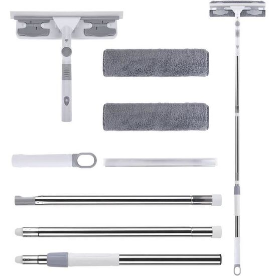 Nettoyeur De Vitres Télescopique 3 En 1 - Pulvérisateur Intégré, Raclette Silicone, Manche Extensible 130 Cm, 3 Chiffons Microfibre