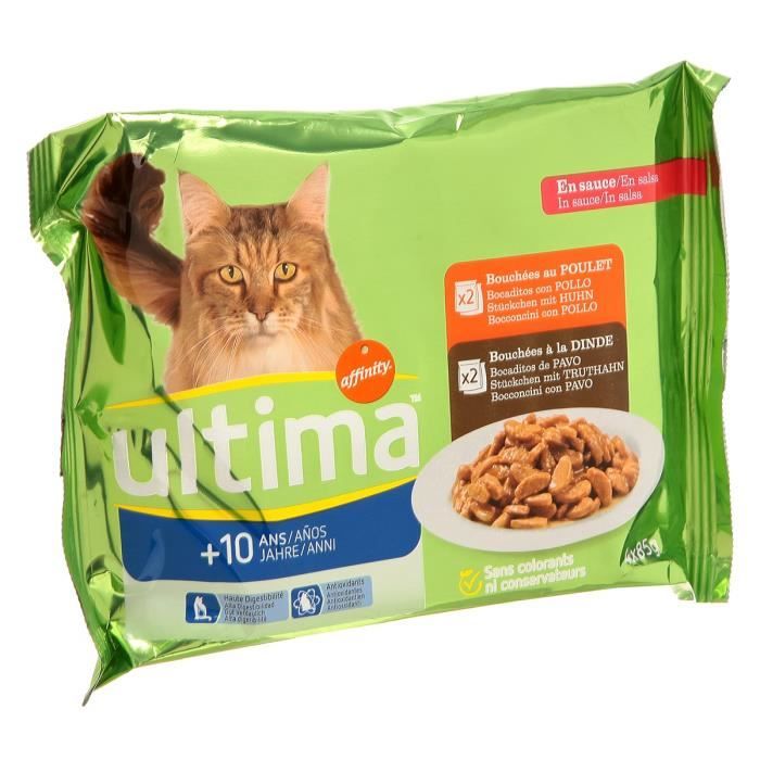 ULTIMA Bouchées - Pour chat Sénior +10ans - 4 sachets de 85G