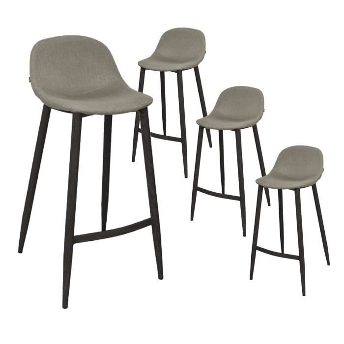 Taylor - Lot de 4 Tabourets de Bar Scandinaves Taupe