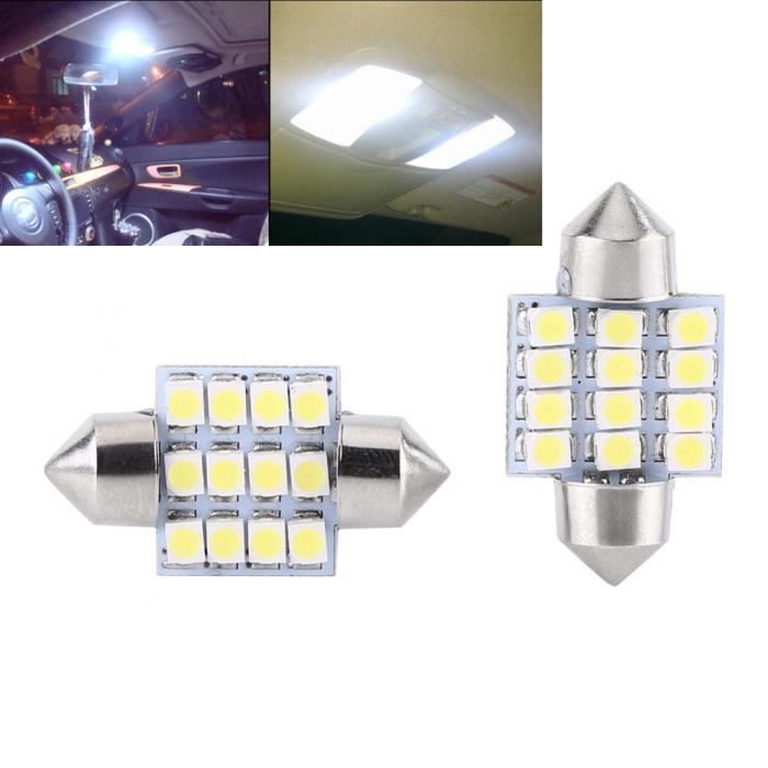 2 Pcs LED Ampoules Navette Eclairage Plafonnier Veilleuse( Blanc 12 V 12SMD 31mm )