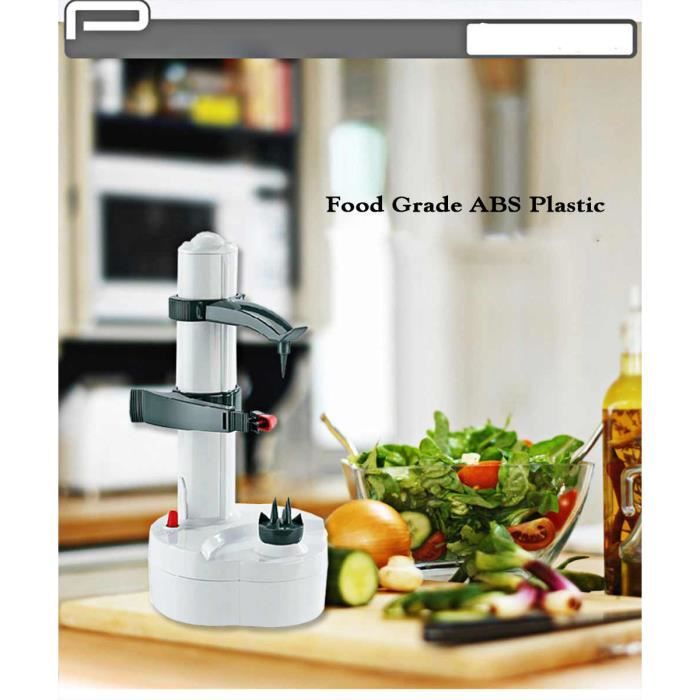 Eplucheur de pommes de terre electrique,2 lames supplementaires,Coupe automatique de fruits et legumes rotatifs (Blanc)