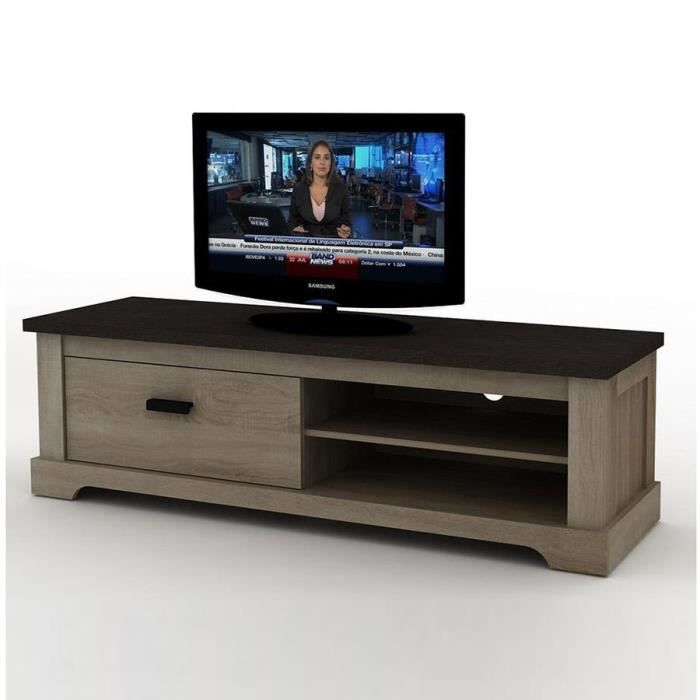 Meuble television couleur bois et anthracite JOHNSON L 150 x P 45 x H 45 cm Marron