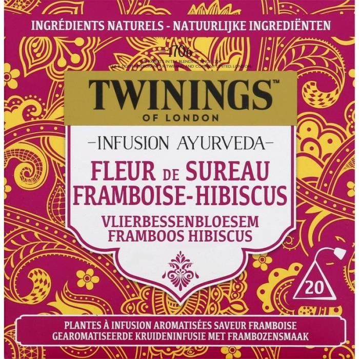 TWININGS - Infusion Ayurveda Fleur De Sureau Framboise Hibuscus 20 Sachets - Lot De 4