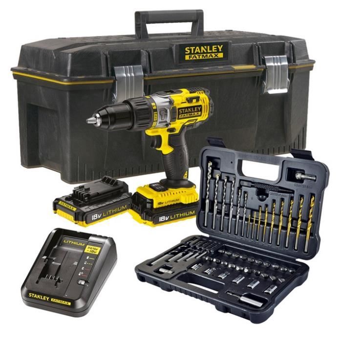 Stanley - Perceuse à percussion 18V avec coffret d'accessoires et boîte à outil étanche - FMCK625PR23-QW