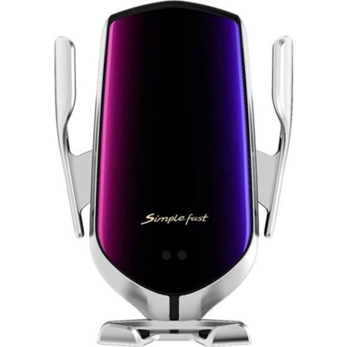 Support de Téléphone Voiture Chargeur Sans Fil Bluetooth Grille Aération Rotatif Argent