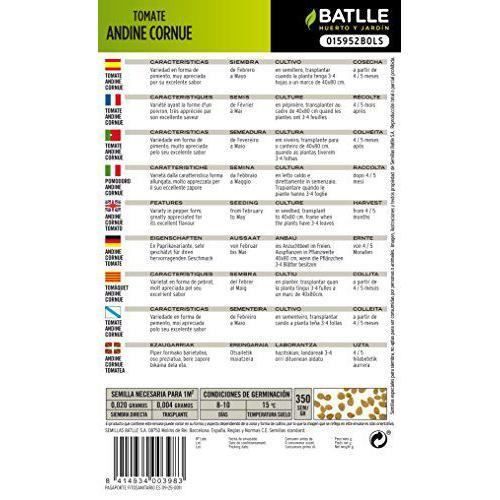 Semillas Batlle Semences de tomates Andine Cornue des Andes - 015952BOLS