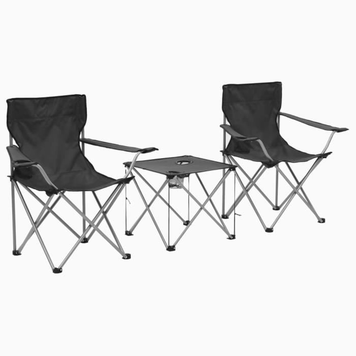 vidaXL Table et chaises de camping 3 pcs Gris