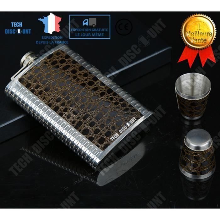 coffret flasque à alcool whisky cuir jack daniel's rhum flacon de hanche acier inoxydable vide 2 verres ouvre bouteille boussole