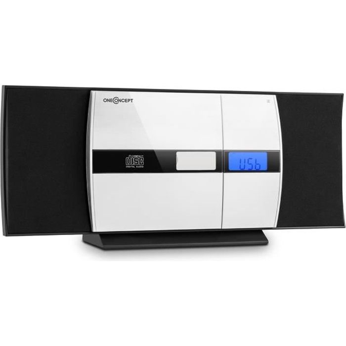 oneConcept V-15-BT Mini chaîne HiFi stéréo avec Bluetooth (lecteur CD, port USB, AUX, réveil, égaliseur, montage mural ) -noir